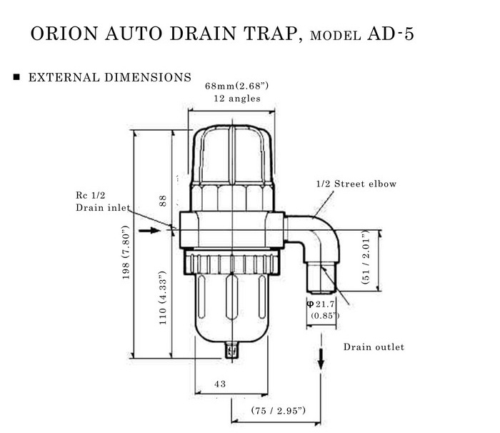 van xả nước tự động Orion AD-5, auto drain trap AD-5, van xa nuoc tu dong, bo xa nuoc tu dong orion,Orion auto drain trap Model AD-5